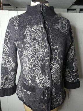 Pendleton Women's XL Merino Wool Zip Front Jacket Grey White Cinch Waist